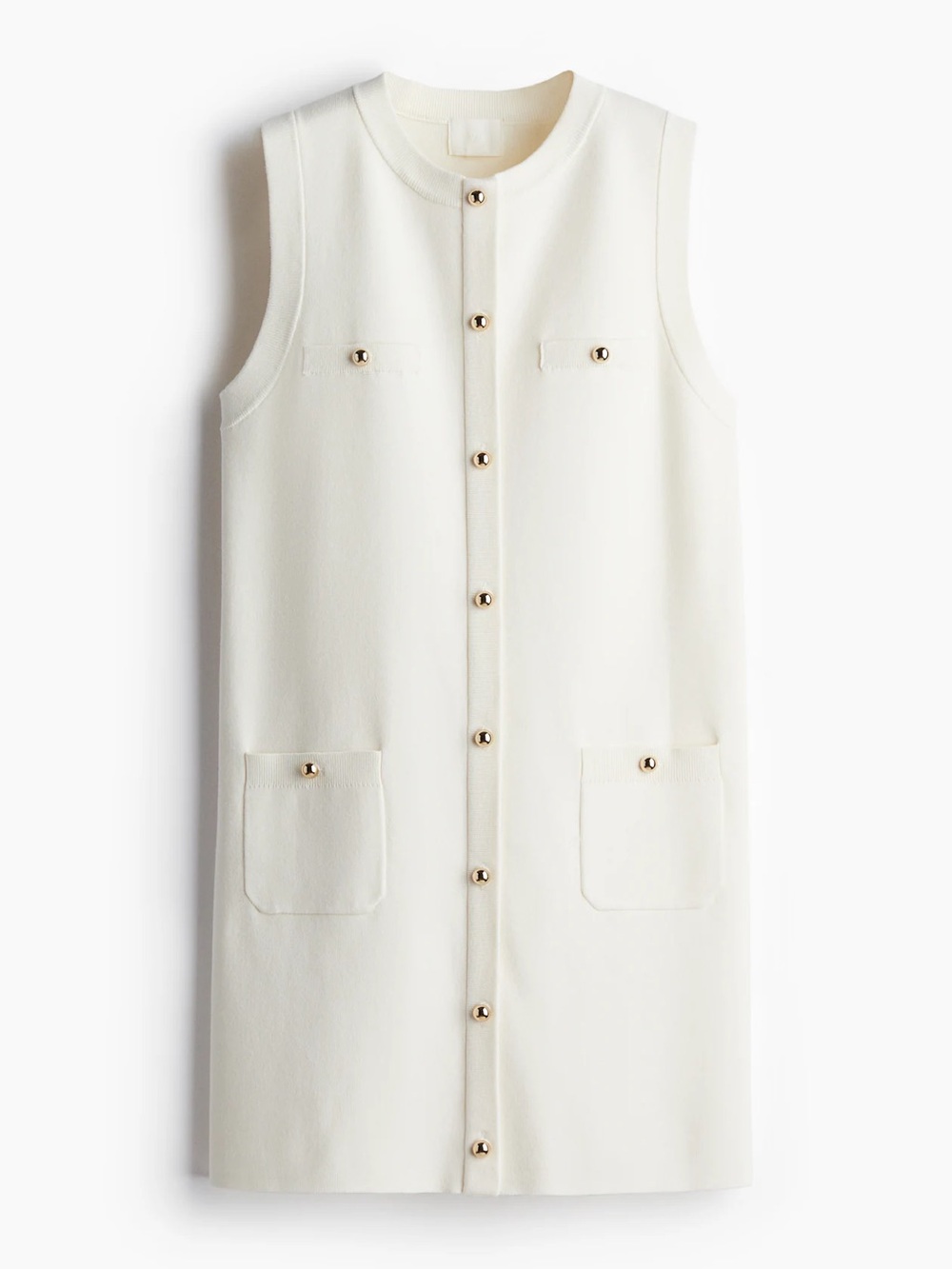 H&M Cream Sleeveless Button-Front Shift Dress